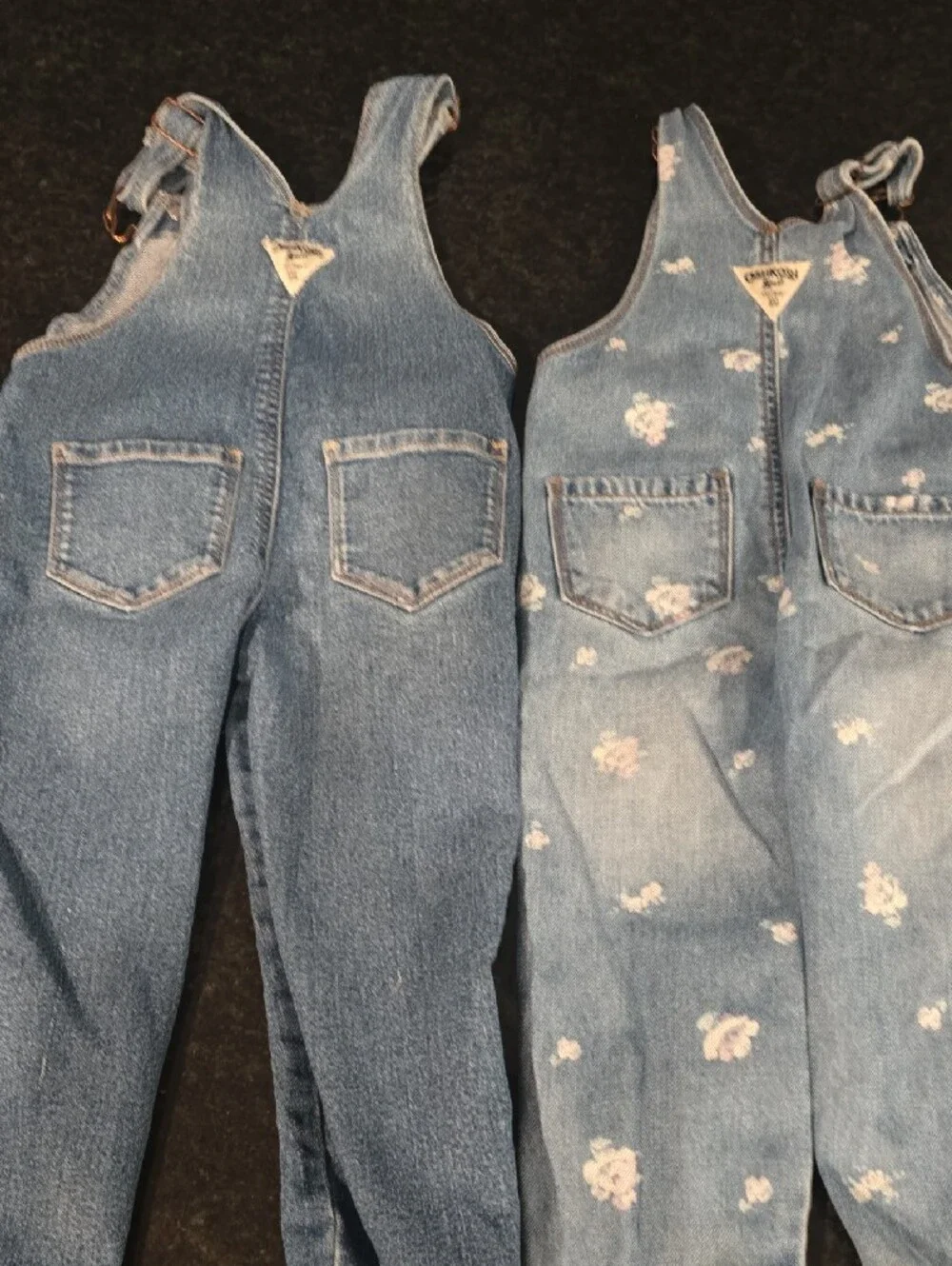 Lot Of 2 2T OshKosh B'gosh Denim Overalls in Blue with Floral Accent